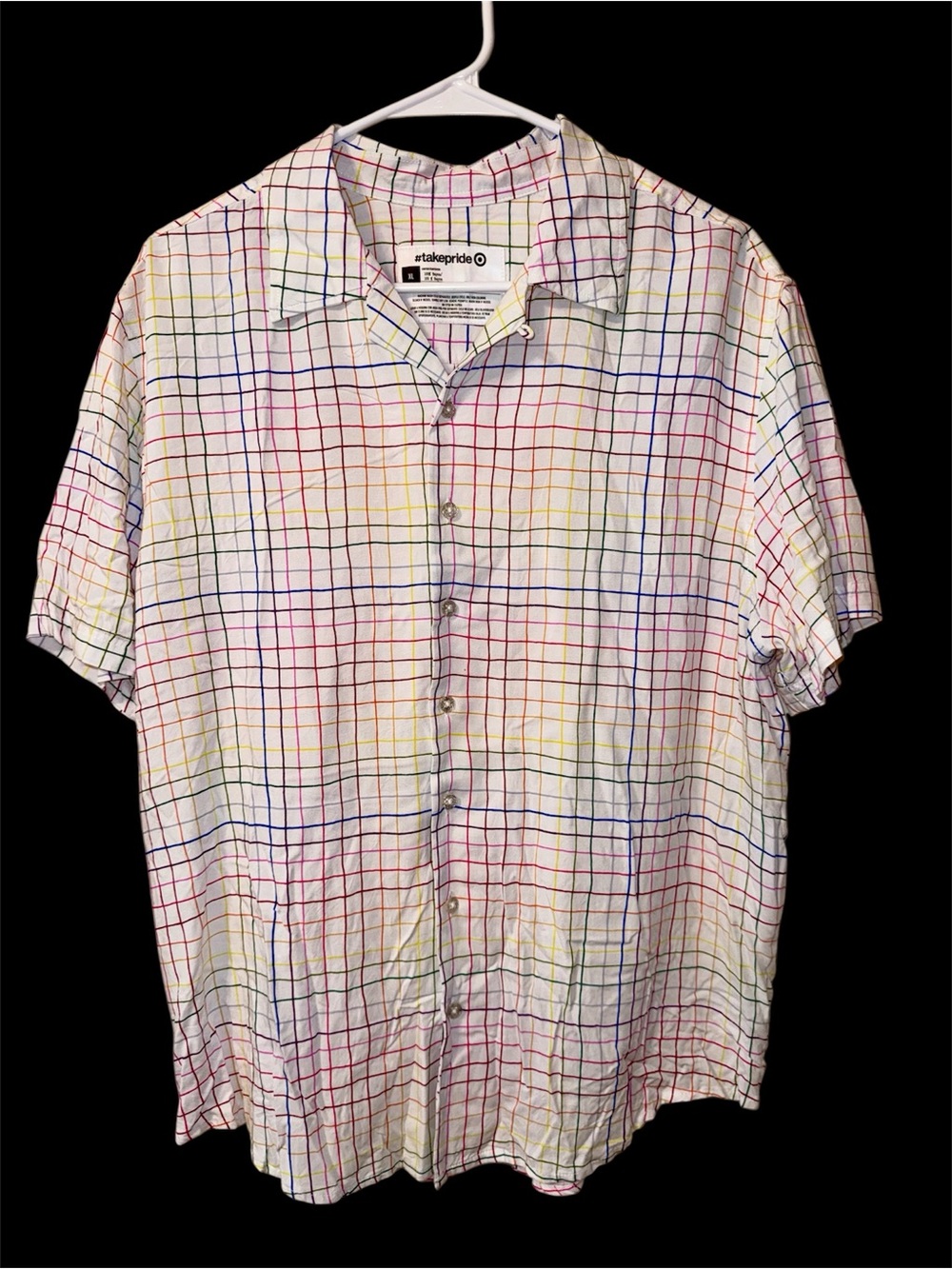 Short-Sleeve Button-Down Shirt — White with Pastel Grid #takepride by Target